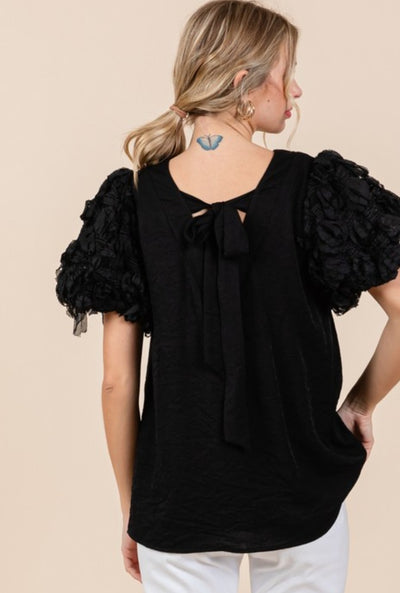 Black Bubble Sleeve Organza Top