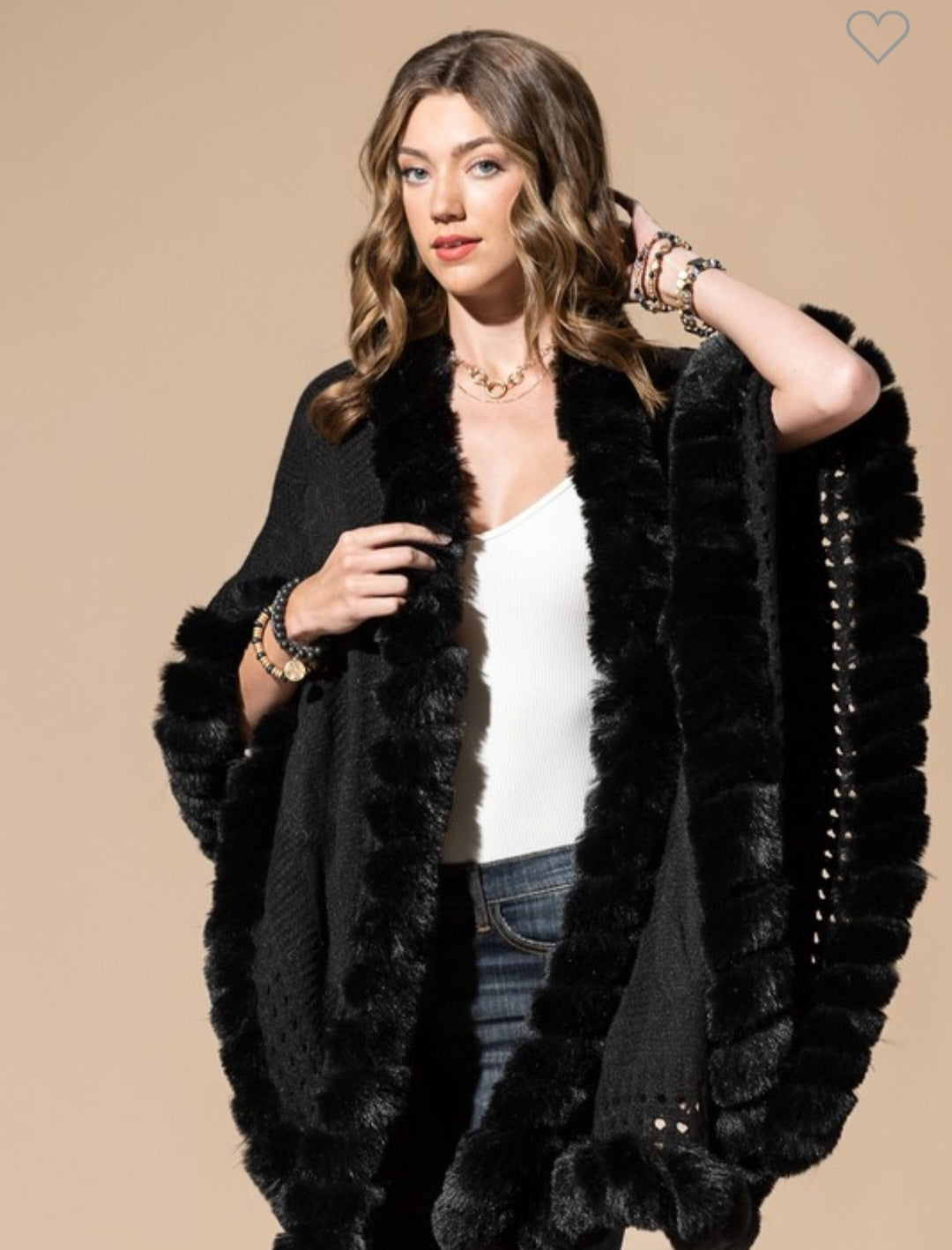 Black Cape with Faux Fur Trim