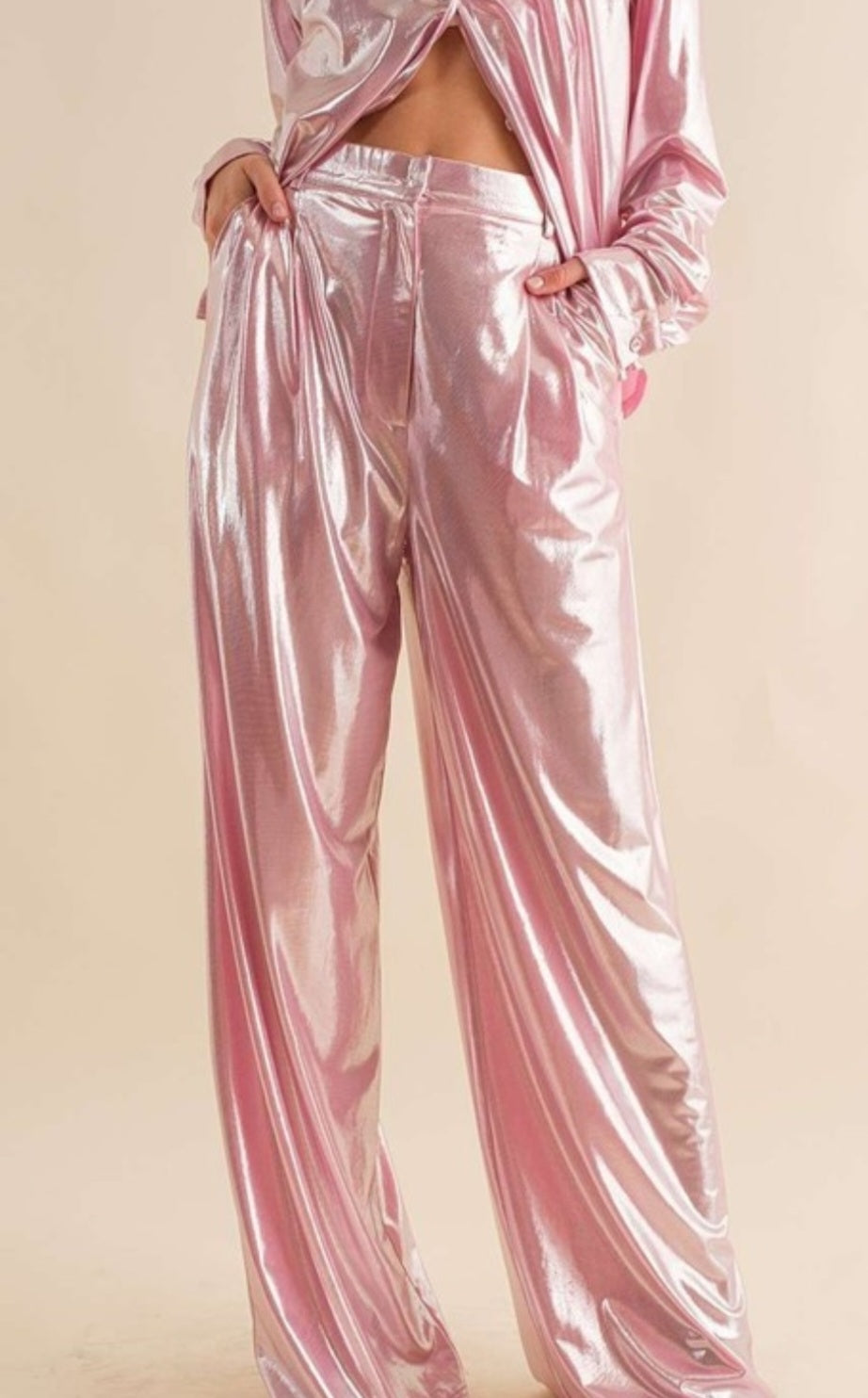 Pink Metallic Wide Leg Pant