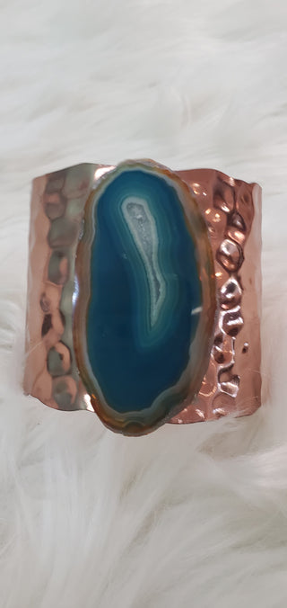 Large Metal Cuff Bracelet with Agate