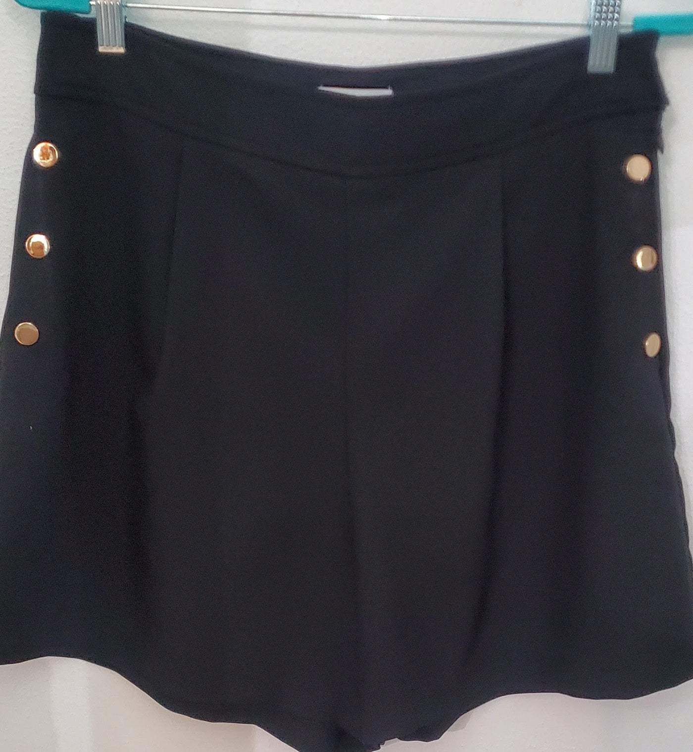 Black Stretch Short with Gold Button Detail