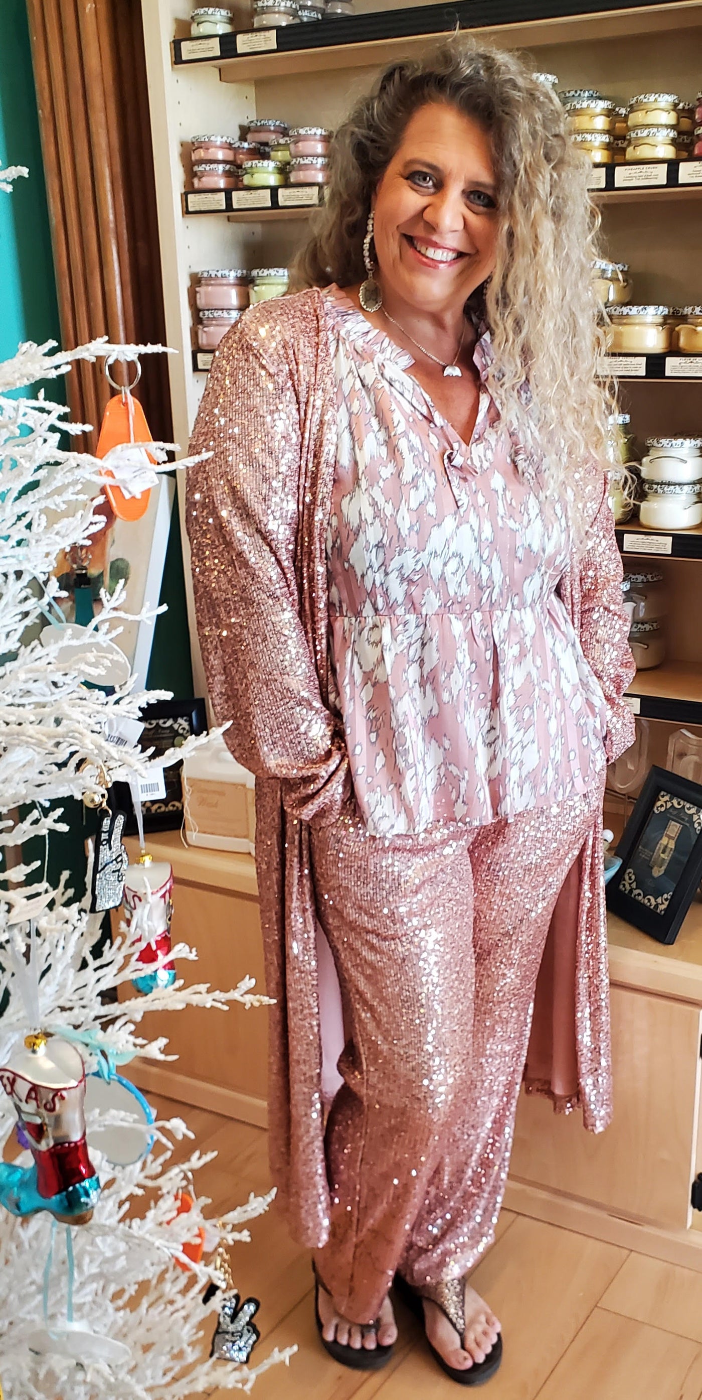 Rose Gold Sequin Pull on Pant