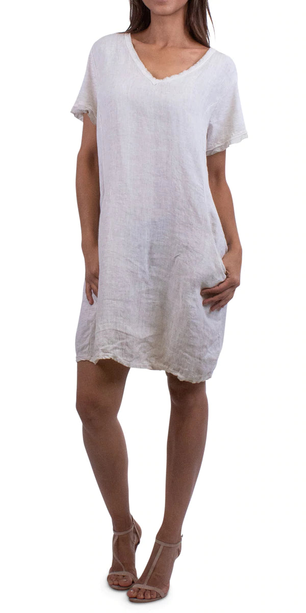 Linen pull on dress with pockets