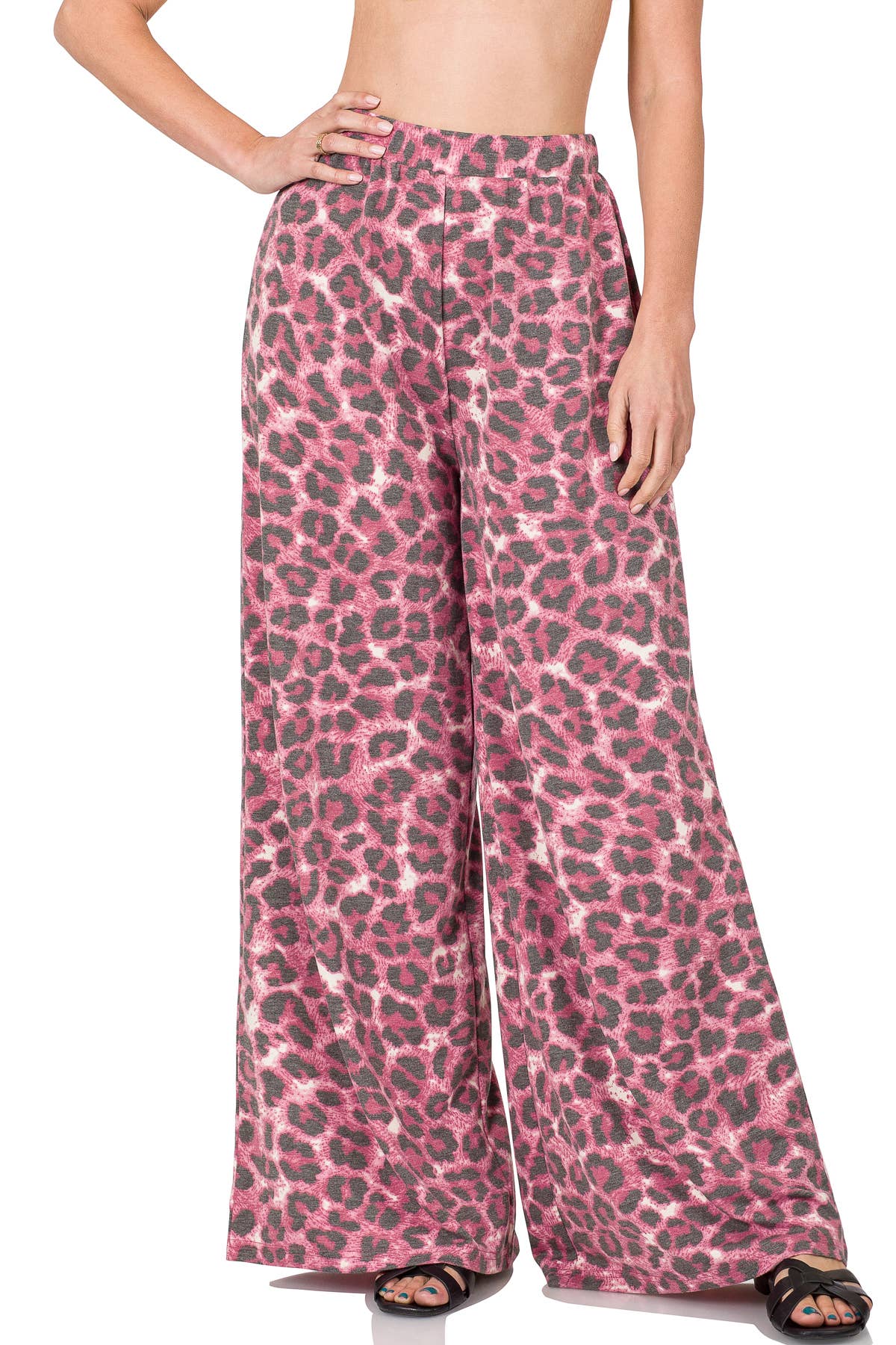 SI-21717 SOFT FRENCH TERRY LEOPARD WIDE LEG PANTS